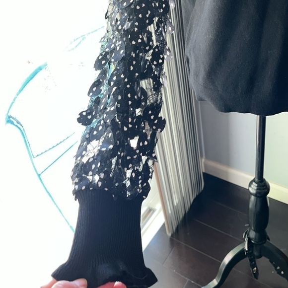 Sioni Womens NWT Black Lace Flutter Hearts Sleeve Ruffle Mock Neck Sweater XL - Picture 2 of 7